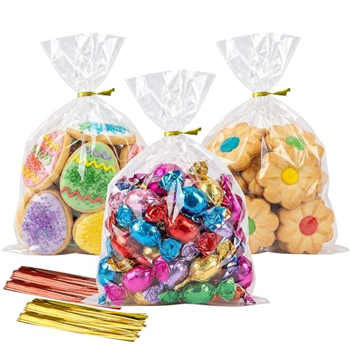 Cello Cellophane Treat Bags,5x7 Inches Clear Cellophane Bags 200 Pcs OPP Plastic Treat Bags with 200 Twist Ties for Gift W...