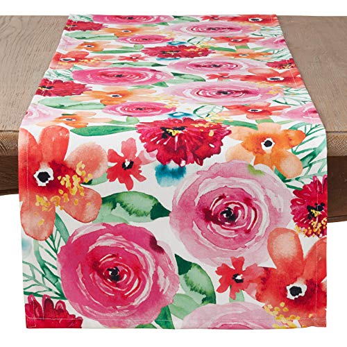 SARO LIFESTYLE Santa Monica Floral Table Runner, Multi, 16"x72"