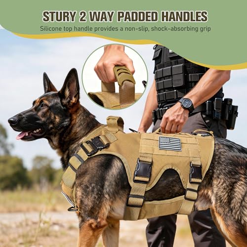 JOYFLARE Tactical Dog Harness for Large Dog, Dog Collar and Bungee Leash Set No-Pull Military Dog Harness - Walking Traini...