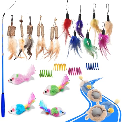 WOWF Cat Toys 24 PCS, Interactive Cats Toys for Indoor Cat, Speedy Tail 2.0 Cat Toy, Silvervine Sticks Feather Mouse Toy f...