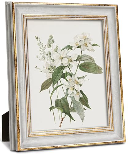 Sonefreiy 8x10 Picture Frame, White Gold Vintage Antique Retro 8 x 10 Photo Frame Desk and Wall Hanging Wedding Gift for M...