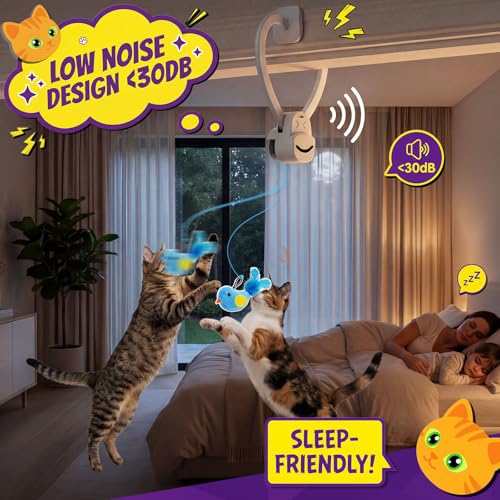 Interactive Cat Toys for Indoor Cats: Automatic Flying Bird Feather Wand Chase Exercise Enrichment Stimulation, USB Rechar...