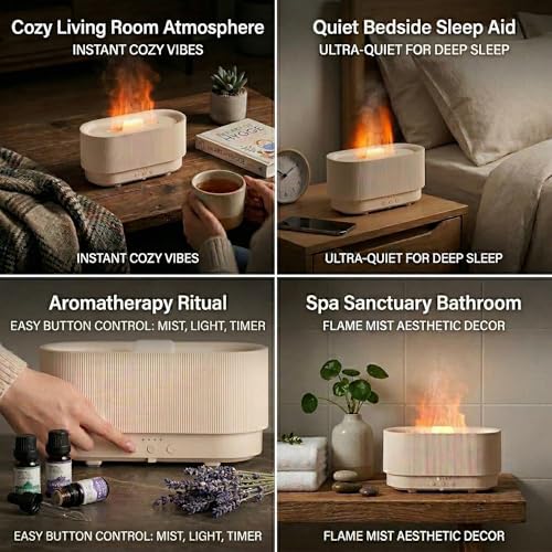 BEIYGE 8 Colour Aromatherapy Diffuser, Essential Oil Diffusers for Home, Desk Humidifier, Flame Diffuser, Ultrasonic Diffu...
