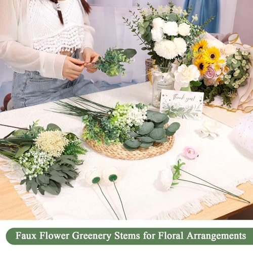 120Pcs 15 Kinds Mixed Artificial Eucalyptus Leaves Stems and Faux Flowers Bulk, Fake Silver Dollar Eucalyptus Bundle Plant...