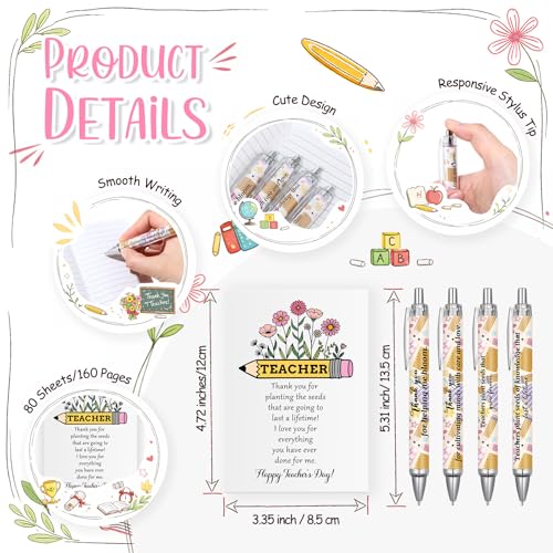 FunooFuno 36 Pcs/12 Sets Teacher Appreciation Gifts Bulk Pencil Shaped Flower Bookmarks with Tassels Mini Notebooks Small ...