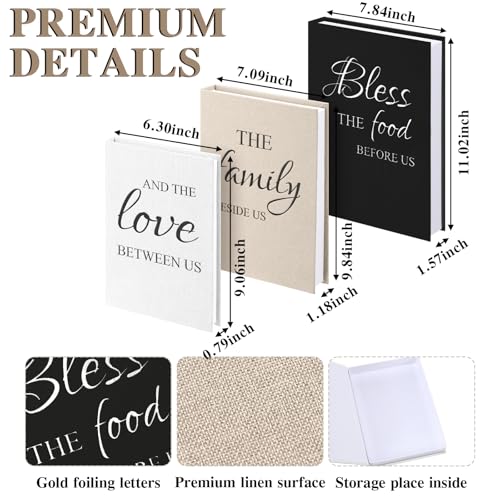 Weysat Set of 3 Bless Family Love Decorative Books for Home Decor Linen Faux Books Stacked Neutral Modern Aesthetic Fake S...