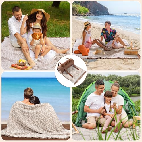 VitalCozy Waterproof Picnic Blankets 71×71 inch Outdoor Blanket Foldable 2 in 1 Double Layer Sandproof Beach Mat with Carr...