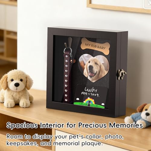AXEFUN Pet Memorial Shadow Box for Dog or Cat, Wooden Pet Memorial Box with Collar Holder, Keepsake Bottle & Memorial Plaq...