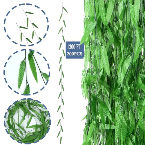 HONVONTU 200 Strands 1200FT Fake Ivy Leaves Artificial Ivy Greenery Garland Faux Willow Vines Silk Hanging Plants Home Aes...