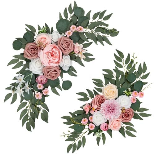 Qeedy Wedding Arch Flowers Set of 2, Artificial Flowers for Decoration for Wedding Ceremony Backdrop, Wedding Floral Arran...