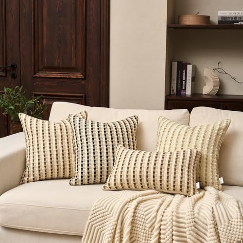 Yangest Boho Cotton and Linen Square Pillow Cover 18x18 Inch, Striped Luxury Couch Pillowcover Accent Modern Decorative Co...