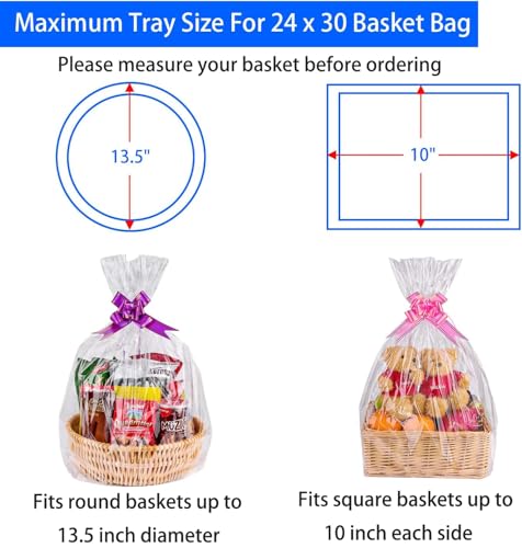 Awpeye 20 Pack Clear Basket Bags 24"x30", Large Cellophane Gift Bags, Fit up to 13.5" Round or 10" Square Baskets, 2 Mil T...