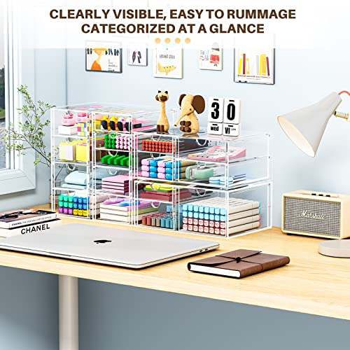 caktraie Makeup Organizer Storage with 16 Drawers, 4 Pcs Desktop Office Supplies, Desk Organizers, Clear Accessories, Dust...