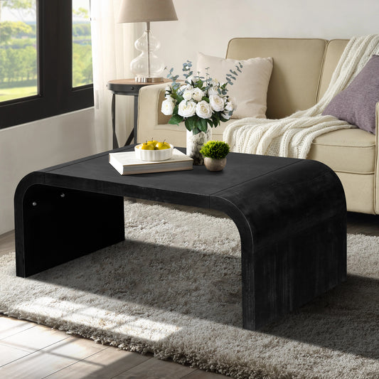 Farmhouse  Vintage Crafts Coffee Table,Curved Art Deco Design, Easy Assembly, 48  W X 24  D X 18   Antique Black  Same To Old SKU  W1445P214061