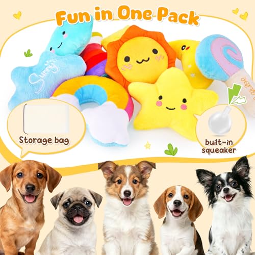 KIPRITII Whimsical Squeaky Dog Toys for Small Dogs & Puppies – Plush Toys Pack with Storage Bag, 9 Pcs Stuffed Puppy Chew ...