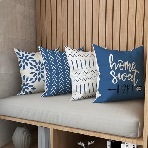 YCOLL Pillow Covers 18x18 Set of 4, Modern Sofa Throw Pillow Cover, Decorative Outdoor Linen Fabric Pillow Case for Couch ...