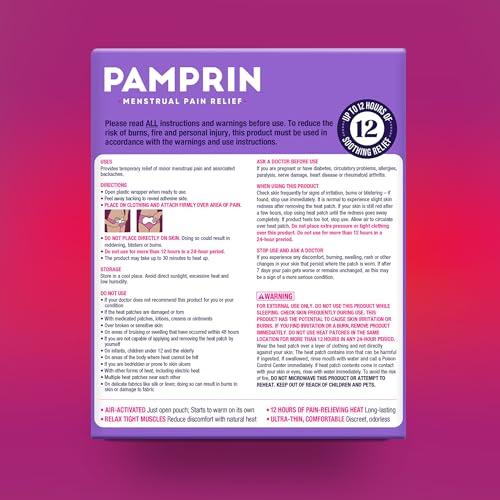 Pamprin Heat Relief Menstrual Patches for Portable Menstrual Pain Relief of Cramps and backaches, 3 Count