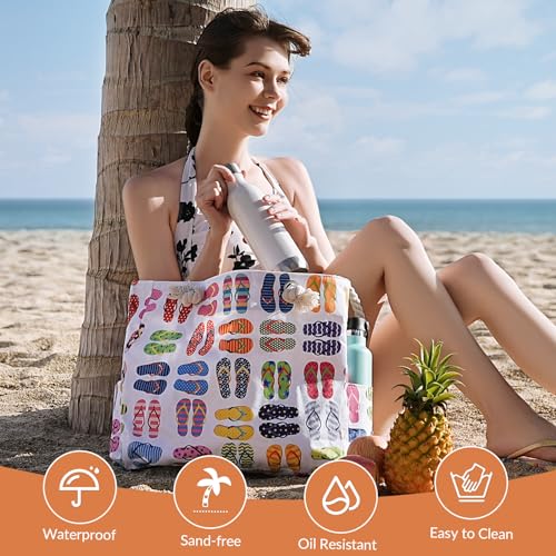 Clothirily Large Beach Bag for Women, Waterproof Sandproof Pool Bag with Zipper, Swim Pool Beach Tote Bag for Travel Vacation