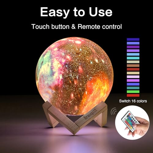 Brucepitt Moon Lamp Galaxy Lamp Upgraded Timing 4.7 Inch 16 Colors 3D Moonlight Galaxy Light,Moon Night Light for Adults,K...