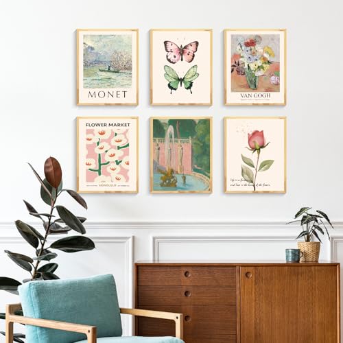 QIAOMICS Wall Art Prints Aesthetic,Flower Market Wall Art Prints for Bedroom,Monet&Van Gogh Poster,Colorful Abstract Girls...
