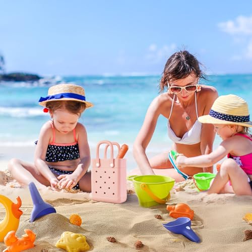 Kcizloz Mini Rubber Tote Bag for Girls & Women, X-Small Waterproof EVA Beach Bag with 7 Cute Charms
