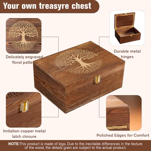 LUHUADUO Wooden Keepake Box, Large Tree of Life Storage Memory Box with Hinged Lid for Storing Photo, Jewelry, Gifts, Deco...