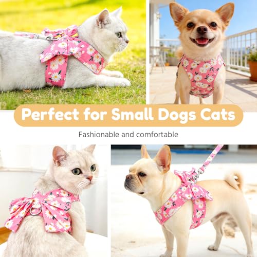 BAEJMJK Dog Harness and Leash Set with Bow Knot No Pull Pet Daisy Floral Harness with D-Ring Soft Mesh Dog Harness Vest Se...