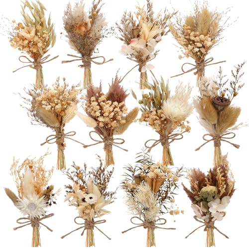 Layhit 12 Pack Boho Dried Flower Bouquet Mini Wedding Handmade Dry Flowers Decor for Vase Crafts DIY Photo Boutonniere for...