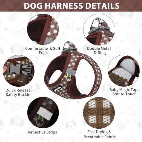 AIITLE Adjustable Dog Harness and Leash Set, Step in No Pull Pet Harness, Soft Mesh Reflective Plaid Vest Harnesses for Sm...