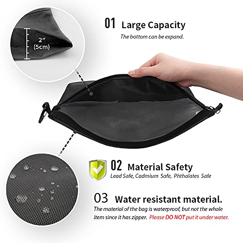 pack all 3 Pcs Water-resistant Material Zipper Pouch Set, Mesh Zipper Bags for Storage, Travel, Office (Black)