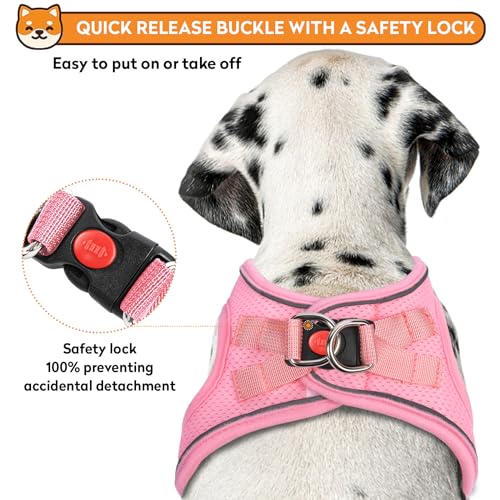 PWOD Dog Harness with Leash Set, No-Pull Step-in Reflective Pet Harness with 1 Leash Clips, Adjustable Soft Padded Easy Wa...
