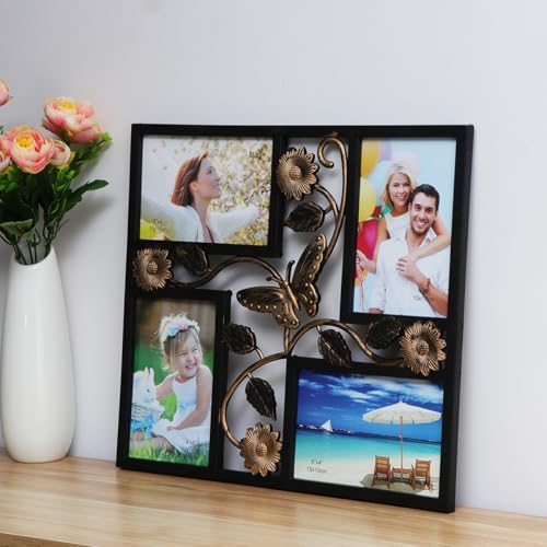 ULTNICE Decorative 4 Opening Wall Hanging Photo Frame with 3D Flower Collage Design Resin Material Easy to Install 13.18X1...