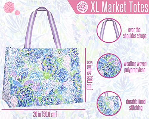 Lilly Pulitzer XL Market Shopper Bag, Oversize Reusable Grocery Tote with Comfortable Shoulder Straps