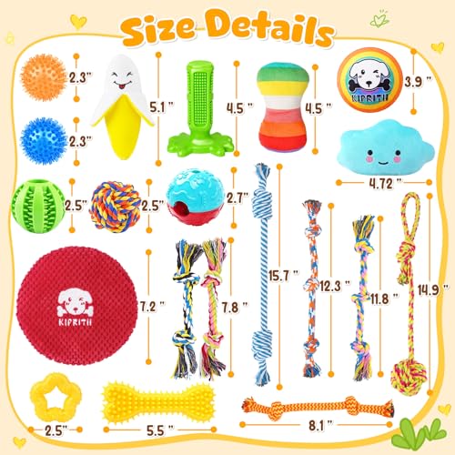 KIPRITII 25 Pack Various Dog Toys Set – Ideal for Teething, Entertainment & Interactive Play, Includes Puppy Toys, Rope To...