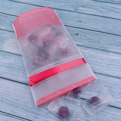 VIFOME Treat Bags,24pcs Party Favor Bags Pink Sakura Gift Bag Plastic Drawstring Bag Gift Wrapping Package for Candies Goo...
