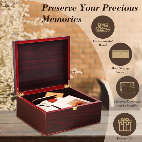 Youdear Memorials Tree of Life Red Wooden Keepsake Box - Large Decorative Storage Box with Lid