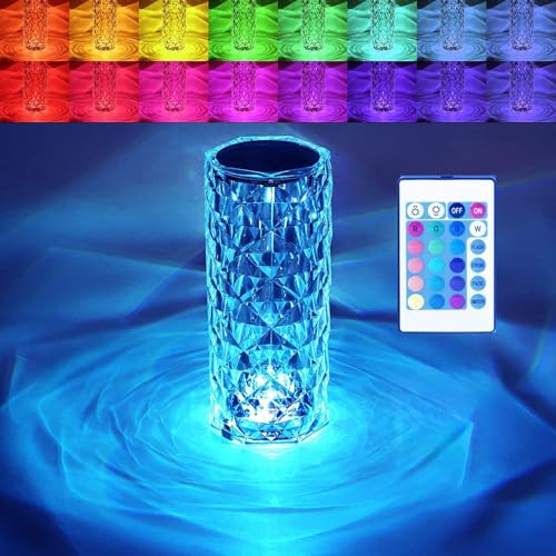 BGFHome Crystal Table Lamp RGB Color Changing Night Light,Romantic LED Rose Diamond Touch Lamps for Living Room (Remote & ...