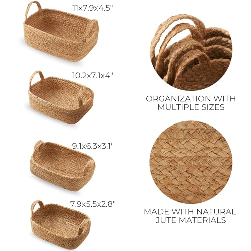 Beautiful Storage Basket Set of 4 - Natural Jute Rope Baskets for Shelves Are Perfect for Organizing Your Home - Quality S...