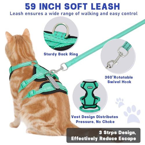 Cat Harness for Walking, Escape Proof Cat Harness and Leash Set with Reflective Strip, Adjustable Cat Leash Breathable Sof...