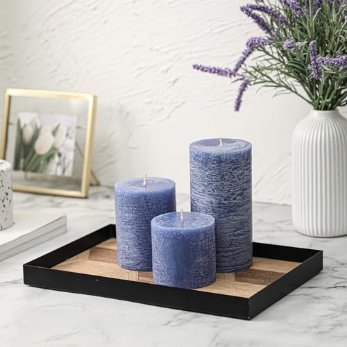 3x6 Inch Blue Pillar Candles Set of 3 - Hand-Poured Unscented Candles, Long Clean Burning, Large Big Candle, Smokeless Dri...