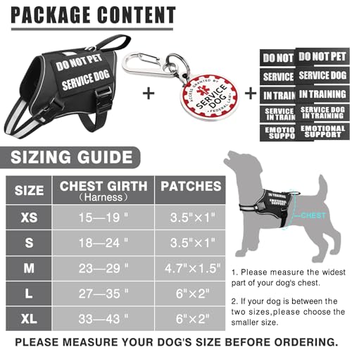 MOOGROU Service Dog Vest Harness+ID Tag+10 Patches,Metal Serivce Dog Tag&Reflective Emotional Support Dog Vest with Handle...
