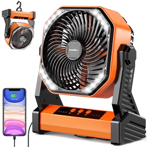 20000mAh Battery Powered Camping Fan, 58Hrs Rechargeable Portable Fan, 400LM Light, 360° Hook, Whisper Quiet Battery Opera...
