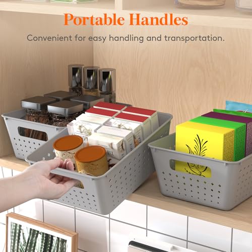 Lifewit Plastic Storage Basket for Organizing, 6 Pack Stackable Open Containers, Multi Size Storage Bins for Shelving, Pan...