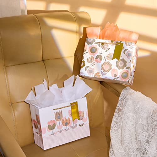 SUNCOLOR 2-Pack 9" Flower Gift Bags with Tissue Paper– Floral Gift Bags for Mother's Day, Birthday, Bridal Shower, Easter,...