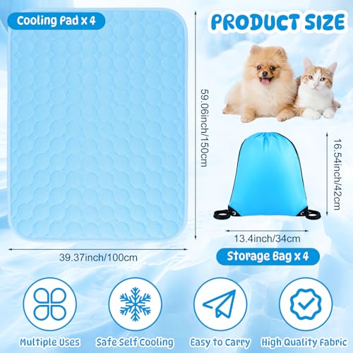 Chunful 4 Pack Pet Cooling Mat for Dogs and Cats, Summer Washable Dog Cooling Pad with Non-Slip Bottom & Storage Bags, Fol...