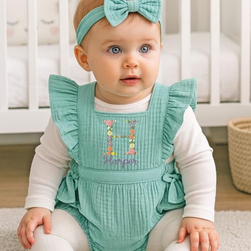 NAZENTI Personalized Baby Girl Romper, Ruffle Outfits Infant Girl, Custom Newborn Embroidered Clothes, Daughter Gift Birthday