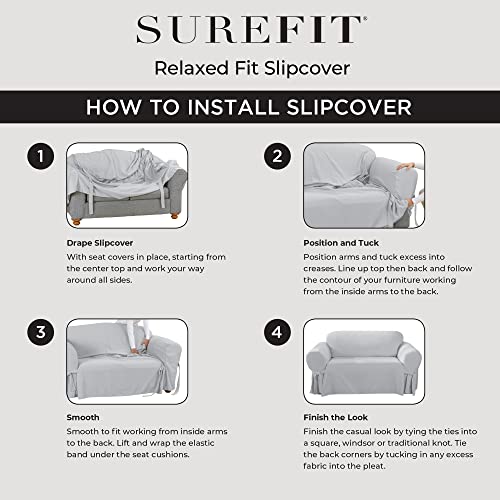SureFit Cotton Duck Armchair Box Cushion One Piece Slipcover, Chair Cover, Relaxed Woven Fit, 100% Cotton, Machine Washabl...
