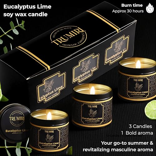 Eucalyptus Candle with Lime Strong Scented Soy Candel Natural Non Toxic Velas Aromáticas for Home Gift for Fall Christmas ...