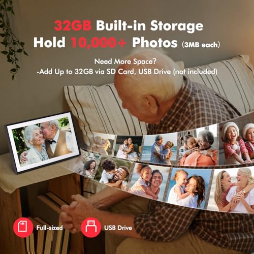 Digital Picture Frame, 15.6 Inch Large Frameo Digital Photo Frame WiFi, 32GB, 1920 * 1080 IPS HD Touch Screen, Tabletop&Wa...