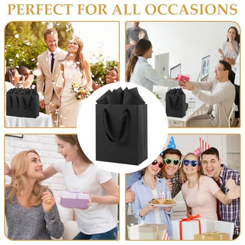 Epoesch Black Small Gift Bags with Handles and Tissue Paper, 8x5x10 Inch 4 Pack Paper Bags for Men, Women, Birthdays Part...